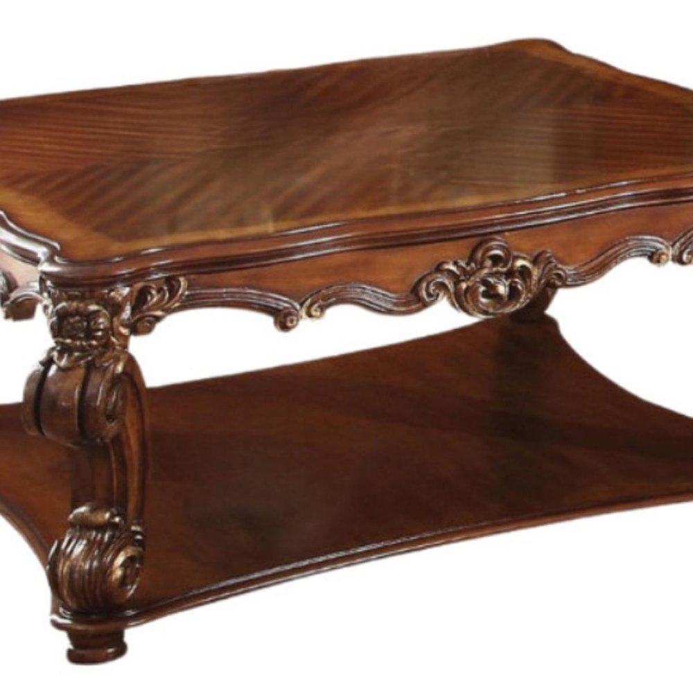 50" Brown Wood Resin and Solid Wood Coffee Table — view 4