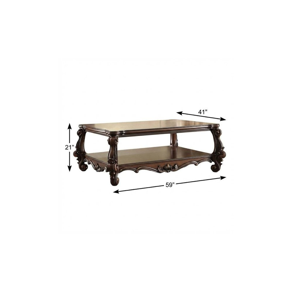 59" Brown and Dark Brown Wood Coffee Table With Shelf HomeRoots
