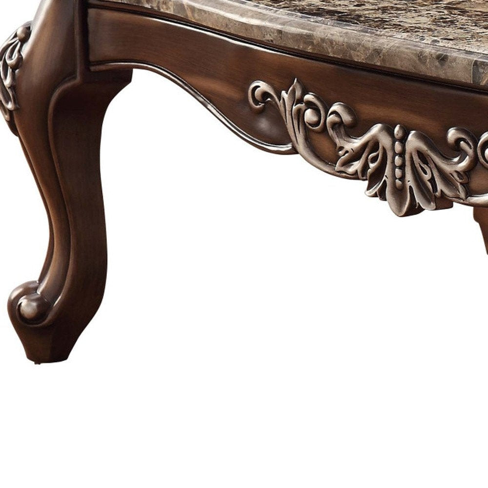 57" Brown and Oak Faux Marble And Wood Coffee Table — view 3
