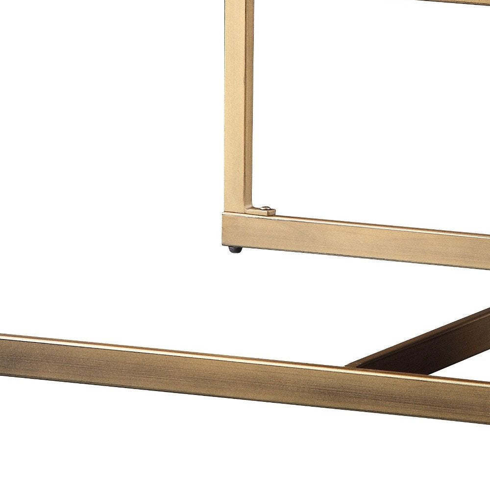 51" Brass And Retro Brown Leather Rectangular Coffee Table HomeRoots