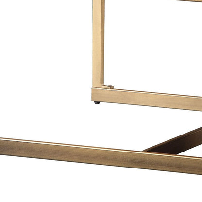 51" Brass And Retro Brown Leather Rectangular Coffee Table HomeRoots