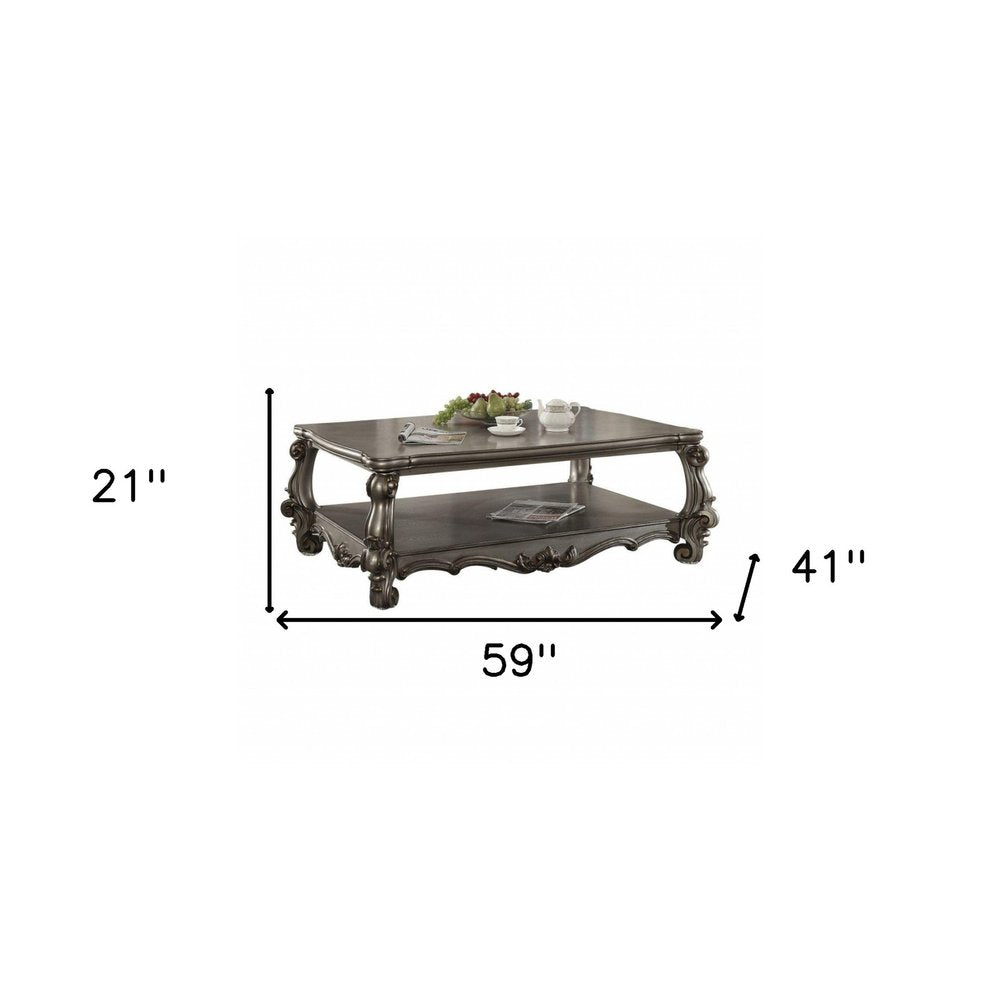 59" Gray Wood And Polyresin Coffee Table With Shelf HomeRoots
