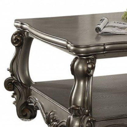 59" Gray Wood And Polyresin Coffee Table With Shelf HomeRoots