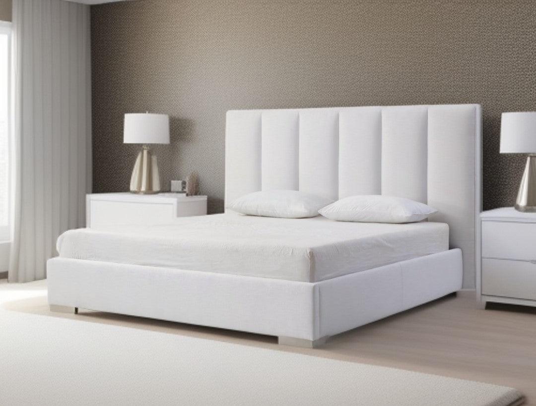 King Size White Upholstered Velvet Bed Frame - FurniFindUSA
