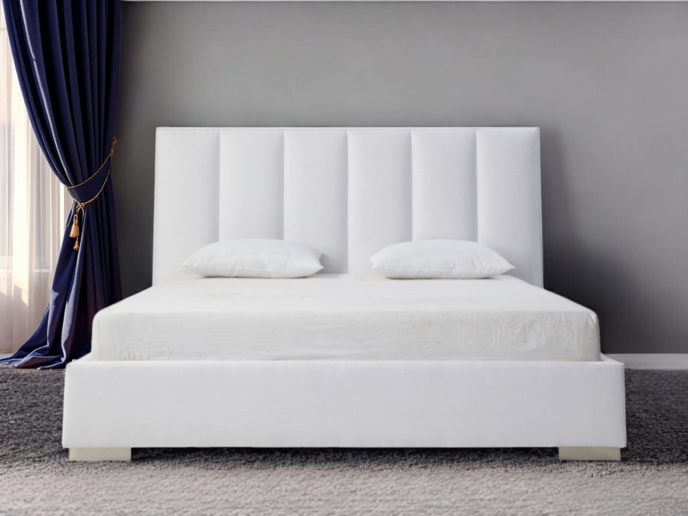 White Ribbed Texture Velvet Upholstered Queen Bed Frame HomeRoots