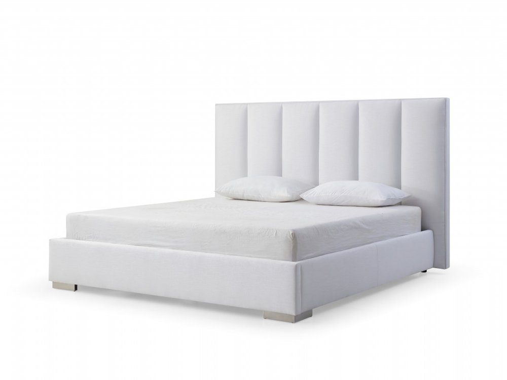White Ribbed Texture Velvet Upholstered Queen Bed Frame HomeRoots