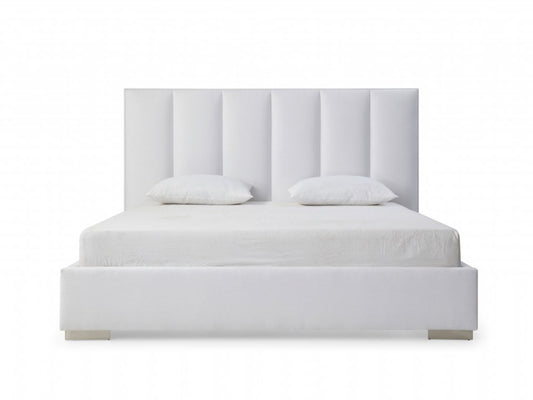 White Ribbed Texture Velvet Upholstered Queen Bed Frame HomeRoots