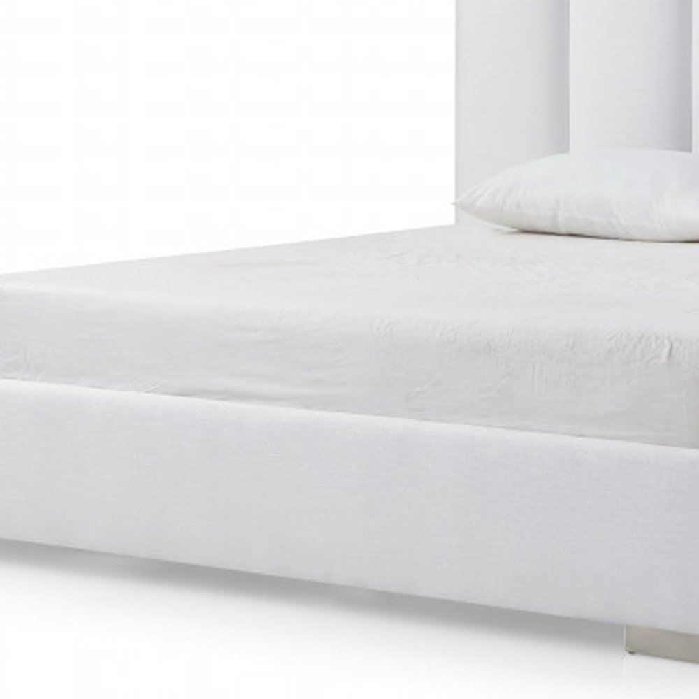 White Ribbed Texture Velvet Upholstered Queen Bed Frame HomeRoots