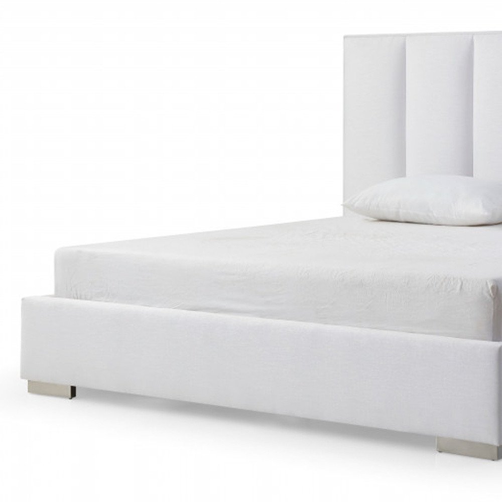 White Ribbed Texture Velvet Upholstered Queen Bed Frame HomeRoots
