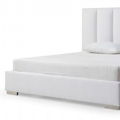 White Ribbed Texture Velvet Upholstered Queen Bed Frame HomeRoots