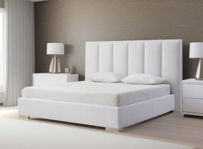 Queen White Upholstered Channel Tufted Velvet Bed Frame - FurniFindUSA