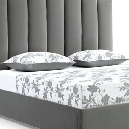 Queen Grey Upholstered Vertical Channel Velvet Bed with USB HomeRoots