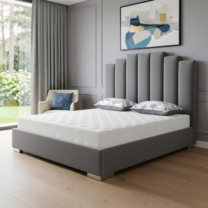 Queen Grey Upholstered Vertical Channel Velvet Bed with USB HomeRoots