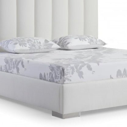 White Wood And Faux Leather Queen Bed Frame with USB HomeRoots