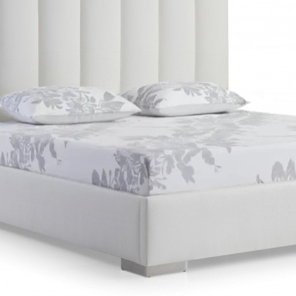 White Wood And Faux Leather Queen Bed Frame with USB HomeRoots