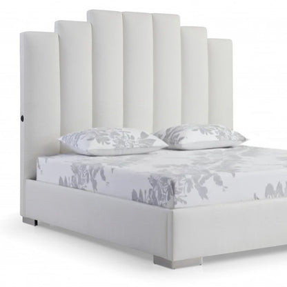 White Wood And Faux Leather Queen Bed Frame with USB HomeRoots