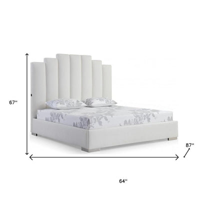 White Wood And Faux Leather Queen Bed Frame with USB HomeRoots