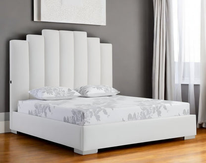 White Wood And Faux Leather Queen Bed Frame with USB HomeRoots