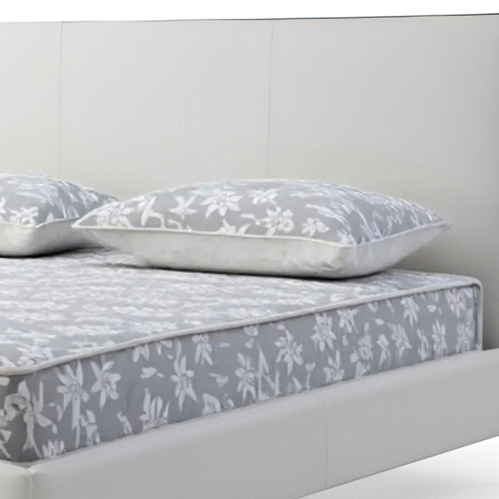 White Wood And Faux Leather King Bed Frame With USB HomeRoots