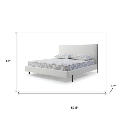 White Wood And Faux Leather King Bed Frame With USB HomeRoots