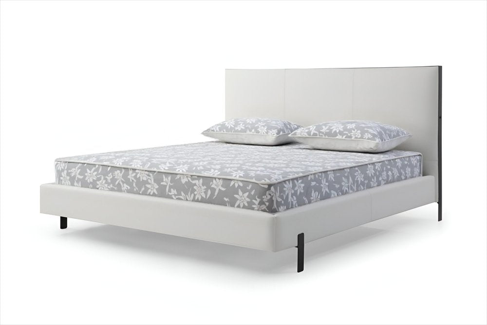 White Wood And Faux Leather King Bed Frame With USB HomeRoots