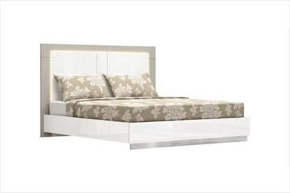 King White High Gloss Bed Frame with LED Headboard HomeRoots