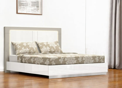 King White High Gloss Bed Frame with LED Headboard HomeRoots