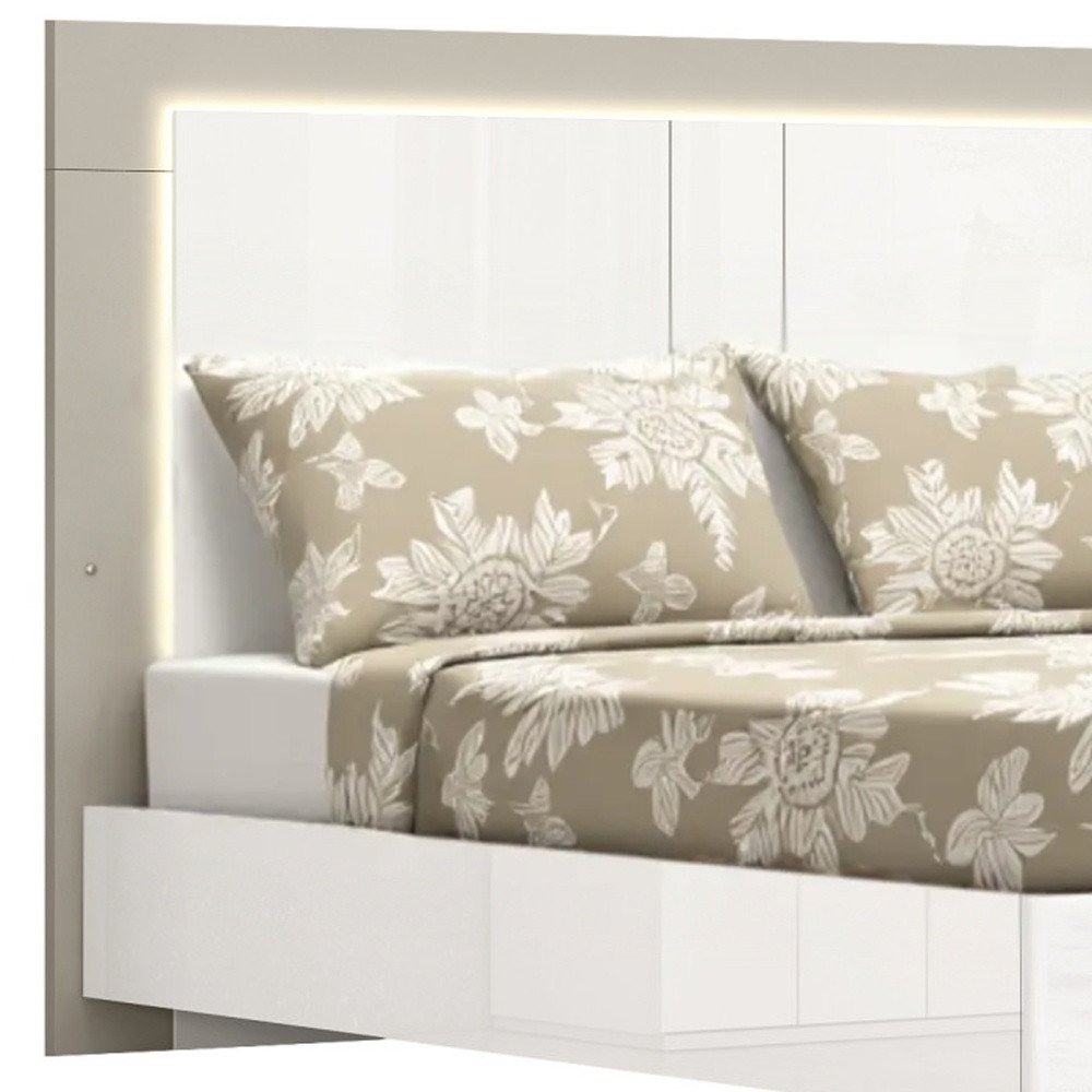 King White High Gloss Bed Frame with LED Headboard HomeRoots