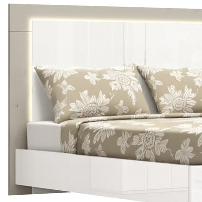King White High Gloss Bed Frame with LED Headboard HomeRoots