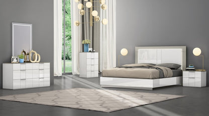 King White High Gloss Bed Frame with LED Headboard HomeRoots