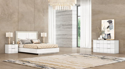 King White High Gloss Bed Frame with LED Headboard HomeRoots