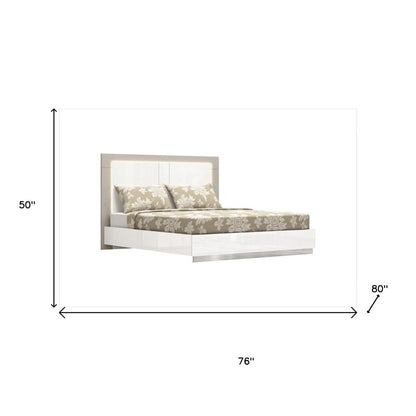 King White High Gloss Bed Frame with LED Headboard HomeRoots
