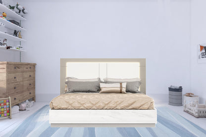 King White High Gloss Bed Frame with LED Headboard