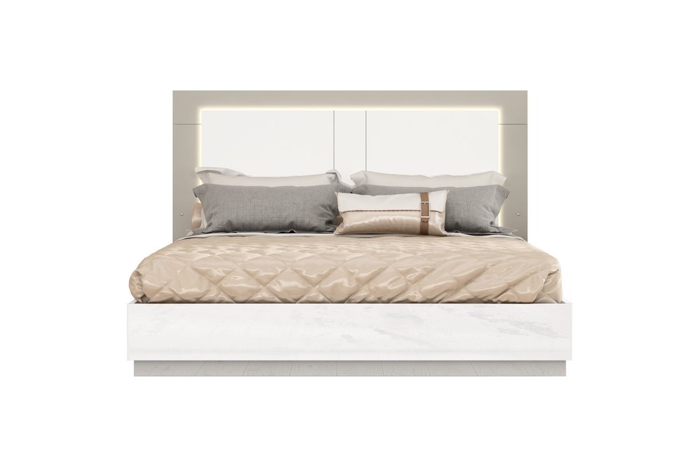 White And Taupe Wood Queen Bed Frame HomeRoots