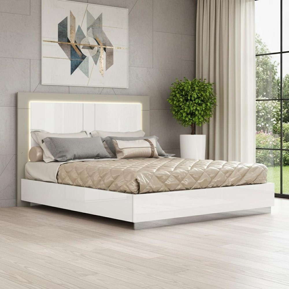 White And Taupe Wood Queen Bed Frame HomeRoots
