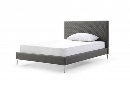 Full Dark Grey Upholstered Faux Leather Bed