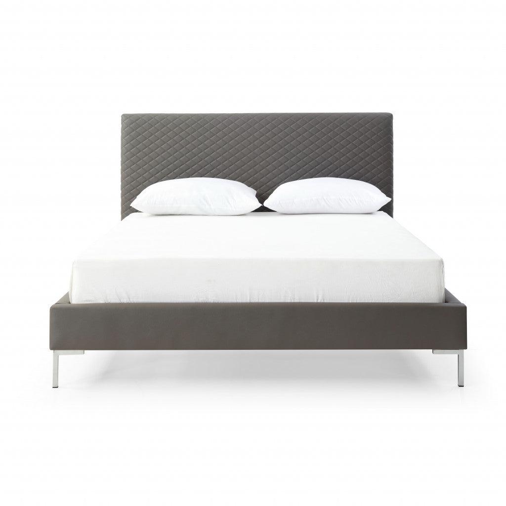 Queen Size Dark Grey Upholstered Faux Leather Bed Frame - FurniFindUSA
