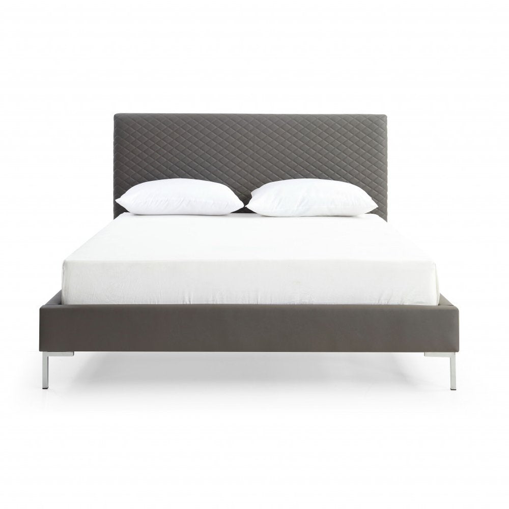 Dark Gray Faux Leather Queen Bed Frame HomeRoots