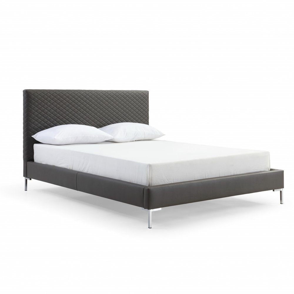 Dark Gray Faux Leather Queen Bed Frame HomeRoots