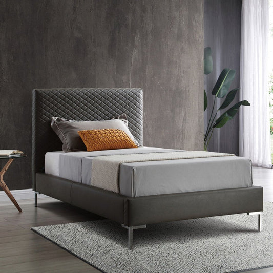 Gray and Dark Gray Wood And Faux Leather Twin Bed Frame HomeRoots