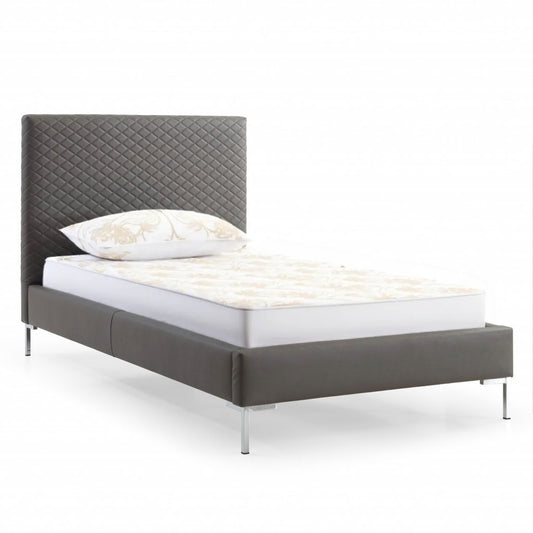 Gray and Dark Gray Wood And Faux Leather Twin Bed Frame HomeRoots