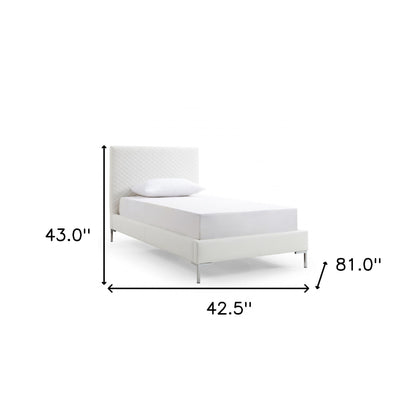 Twin Size White Upholstered Faux Leather Bed Frame