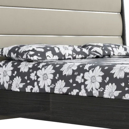 King Dark Grey High Gloss Bed Frame with Faux Leather Headboard HomeRoots