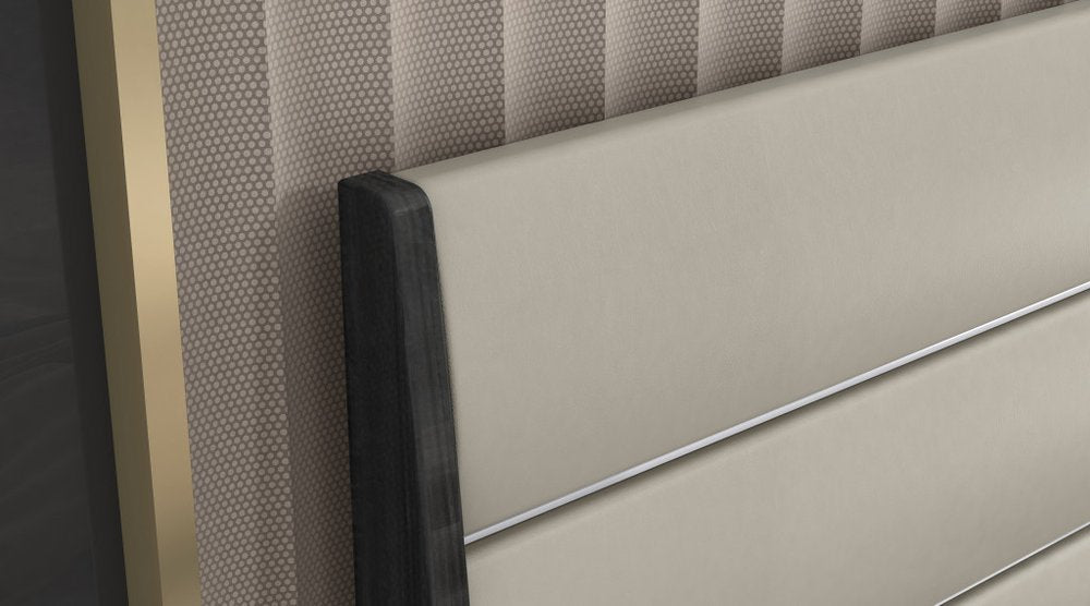 King Dark Grey High Gloss Bed Frame with Faux Leather Headboard HomeRoots