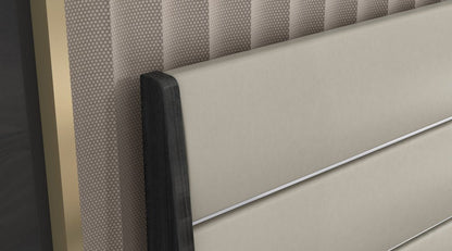 King Dark Grey High Gloss Bed Frame with Faux Leather Headboard HomeRoots