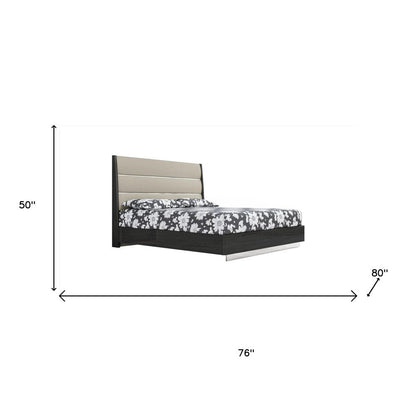 King Dark Grey High Gloss Bed Frame with Faux Leather Headboard HomeRoots
