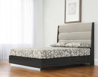 Queen Dark Grey High Gloss Bed Frame with Faux Leather Headboard HomeRoots