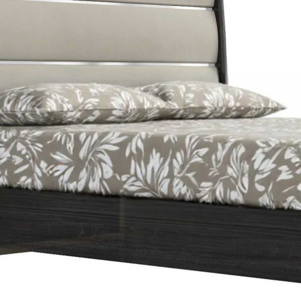 Queen Dark Grey High Gloss Bed Frame with Faux Leather Headboard HomeRoots