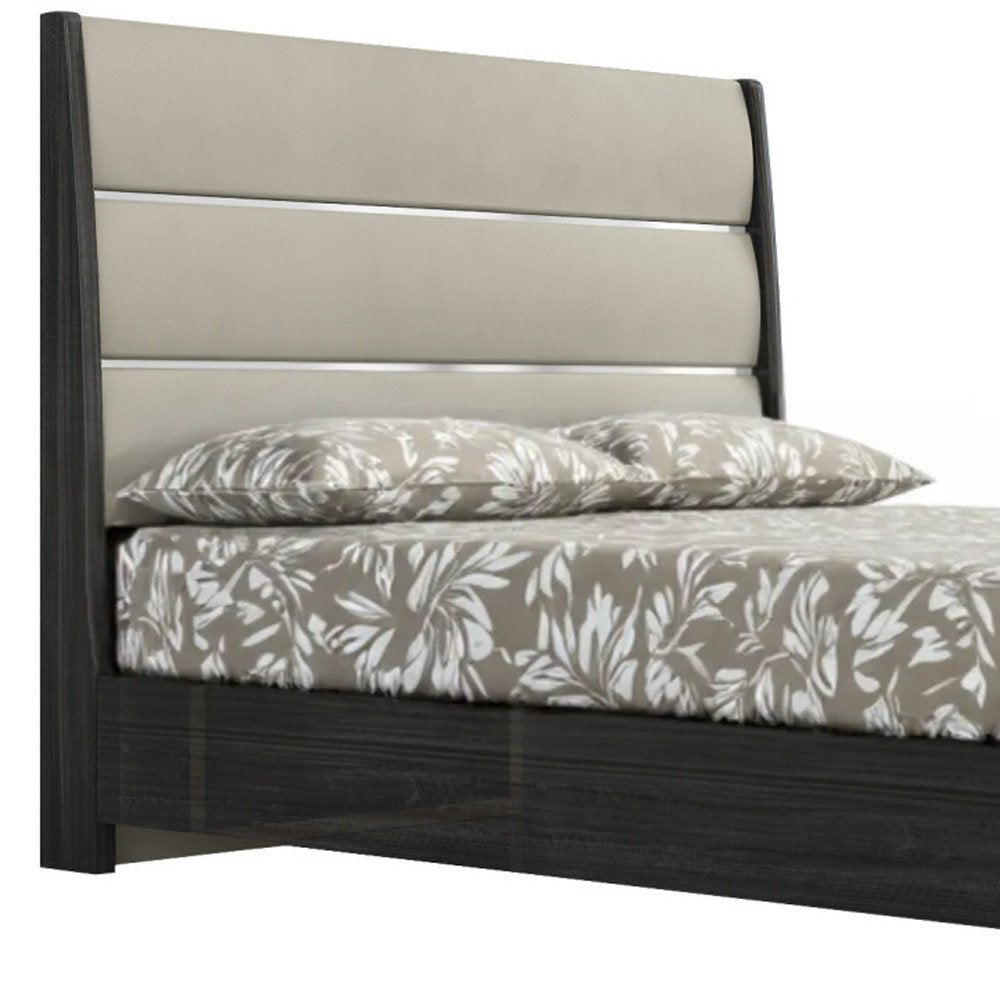 Queen Dark Grey High Gloss Bed Frame with Faux Leather Headboard HomeRoots