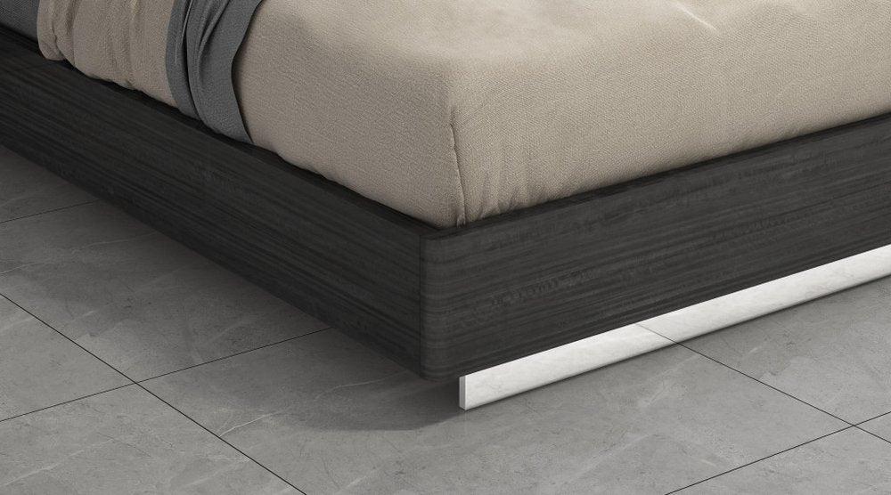 Queen Dark Grey High Gloss Bed Frame with Faux Leather Headboard HomeRoots